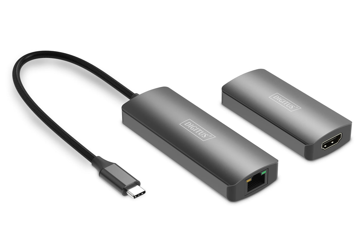 DIGITUS DS-55343 Extensor USB-C a HDMI – UHD 4K 120 Hz – 30 m a través de cable LAN – Set: emisor y receptor – HDMI 2.1, HDCP 2.3, USB 3.1 – HDR, Deep Color