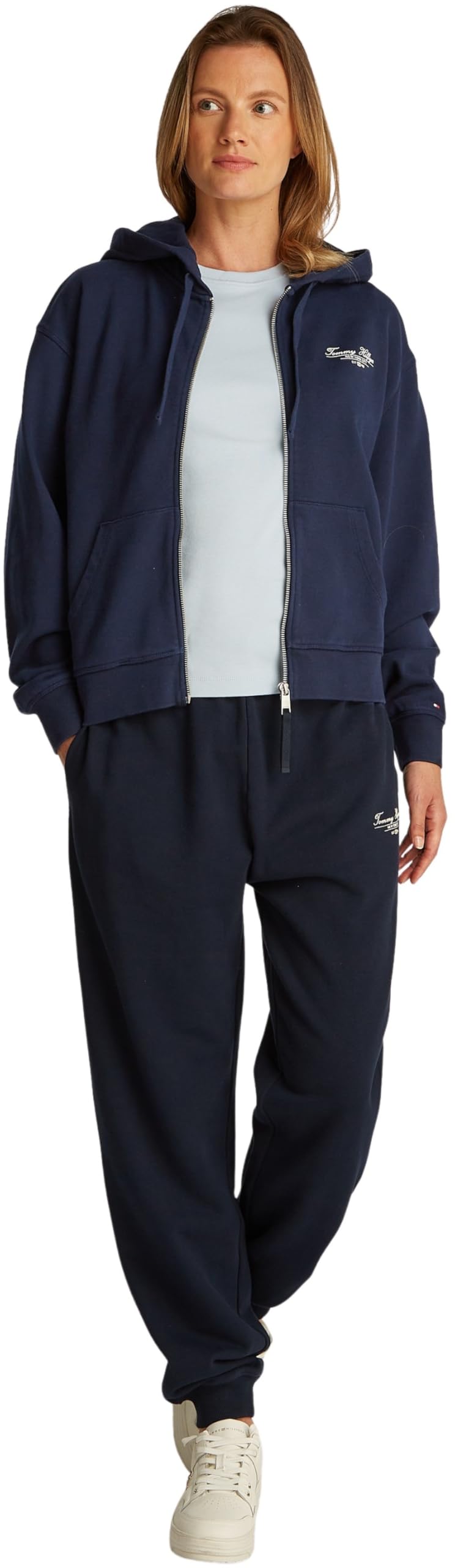 Tommy Hilfiger Sudadera con cremallera Mujer Script Zip con capucha, Azul (Dark Night Navy), M