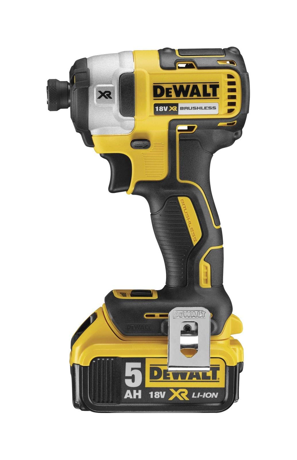 DEWALT DCF887P2-QW - Atornillador Impacto sin escobillas XR 18V, Portabrocas 1/4", Torque 205Nm, 2 baterías Li-Ion 5,0Ah, Maletín TSTAK, Negro Y Amarillo