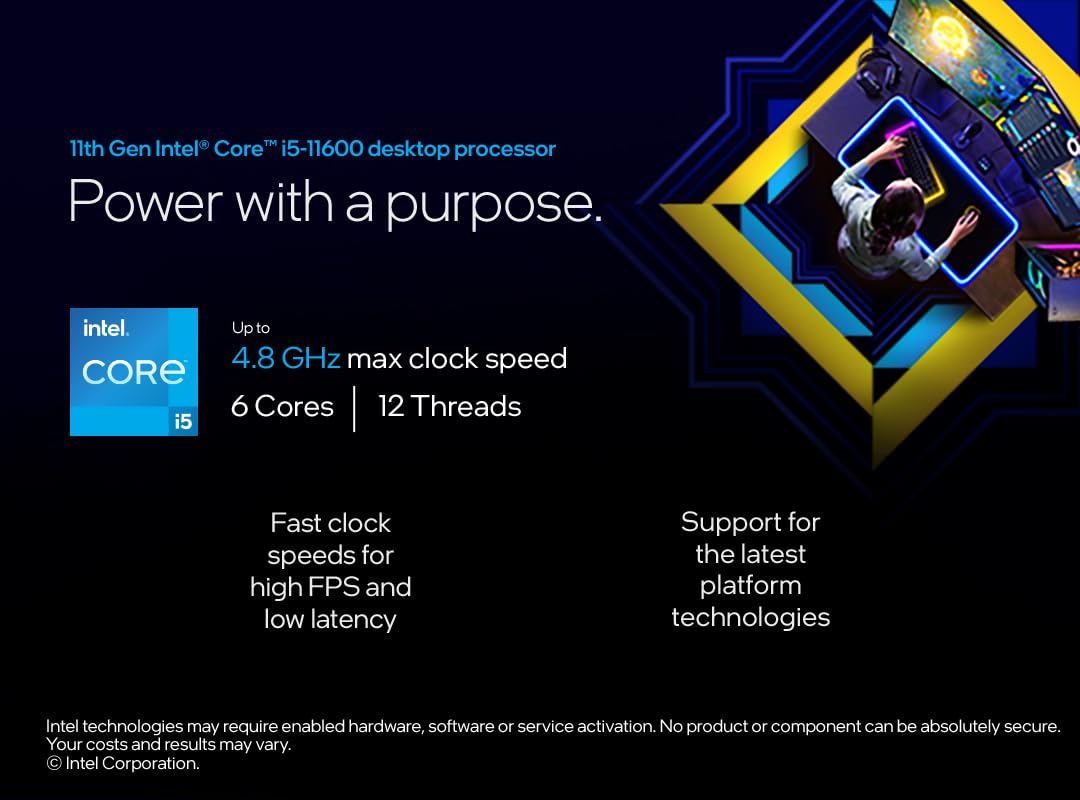 Intel Core i5-11600, procesador para Equipos de sobremesa, 6 núcleos, hasta 4,8 GHz, LGA1200 chipset Intel Serie 500 y determinados chipsets Intel Serie 400, 65 W