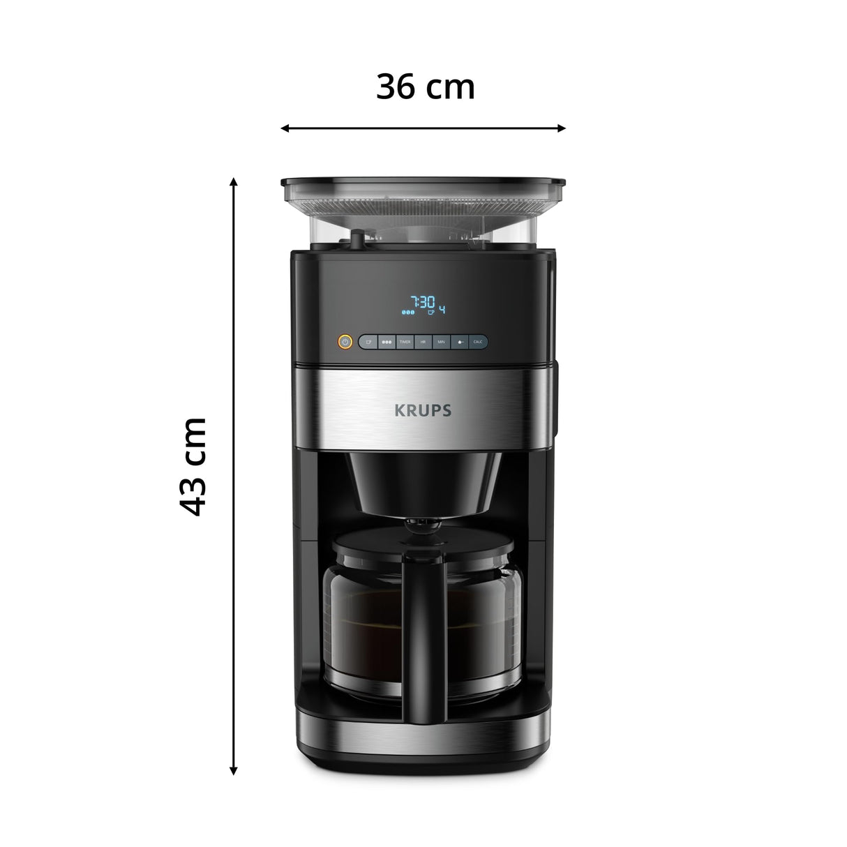 Krups Grind and Brew KM8328 cafetera de filtro con molinillo, 1.25 L, 10 - 15 tazas, cafetera automática, molinillo cónico, café en grano, café molido, panel de control digital LED