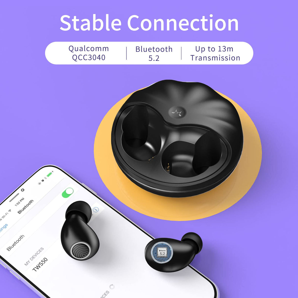 SoundMAGIC TWS50 G2 - Auriculares Bluetooth verdaderamente inalámbricos intrauditivos, Sonido HiFi estéreo, con Estuche de Carga portátil, Resistencia al Agua IPX6, Control táctil, Color Negro