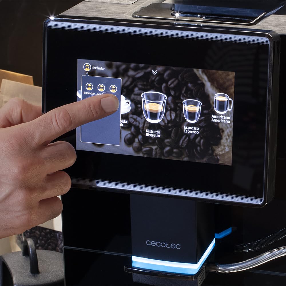 Cecotec Cafetera Superautomática Táctil Cremmaet Touch OCS. 1500W, 19 Bares, Pantalla TFT, Sistema Thermoblock, Limpieza Automática, Depósito de 400g de Café en Grano, 2L de Agua y 600ml de Leche
