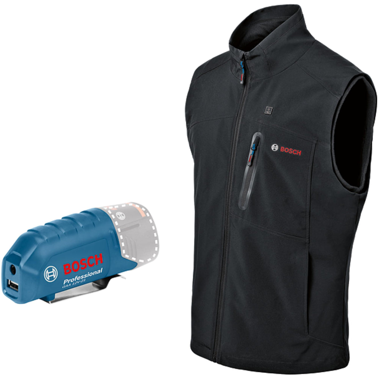 Bosch Professional chaleco calefactable GHV 12+18V XA (incl. adaptador de carga con USB GAA 12V-21 + batería GBA 12V 2.0Ah + cargador GAL 12V-20) - Talla 2XL