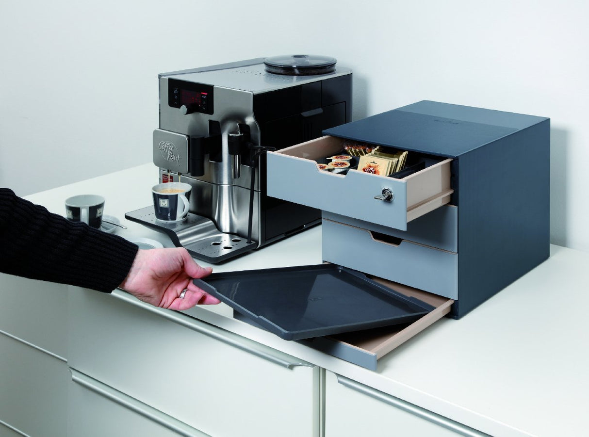 Durable 338558 Caja para café COFFEE POINT BOX para organizar cápsulas de café, sobres de azúcar,cucharillas, servilletas, bolsas de té y mucho más, antracita