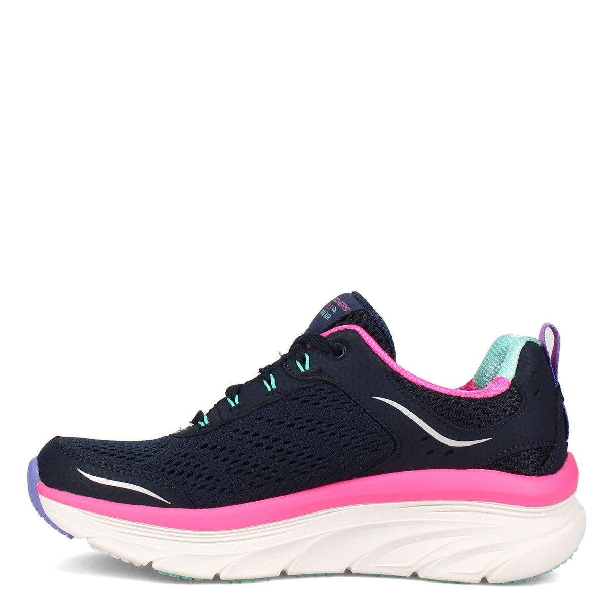 Skechers D'lux Walker Infinite Motion, Zapatillas Mujer, Navy Silver Leather Pink Mesh White Tri, 40 EU