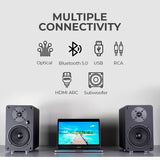 VULKKANO A5 ARC Altavoces Autoamplificados con Woofer de 5.25", Bluetooth 5.0, HDMI ARC, Optica, RCA, USB, con Salida Subwoofer, Altavoces para la TV con Diseño Elegante, Color Negro