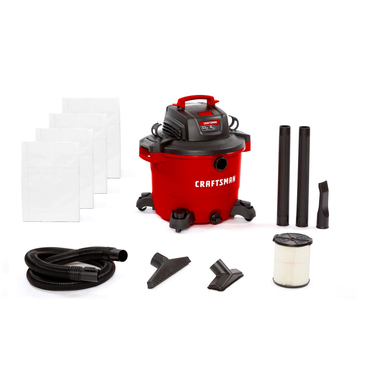 CRAFTSMAN CMXEVBE18595 Aspiradora húmeda y Seca de 16 galones, 6.5 CV, aspiradora Resistente con 4 Bolsas de Recogida de Polvo y Accesorios