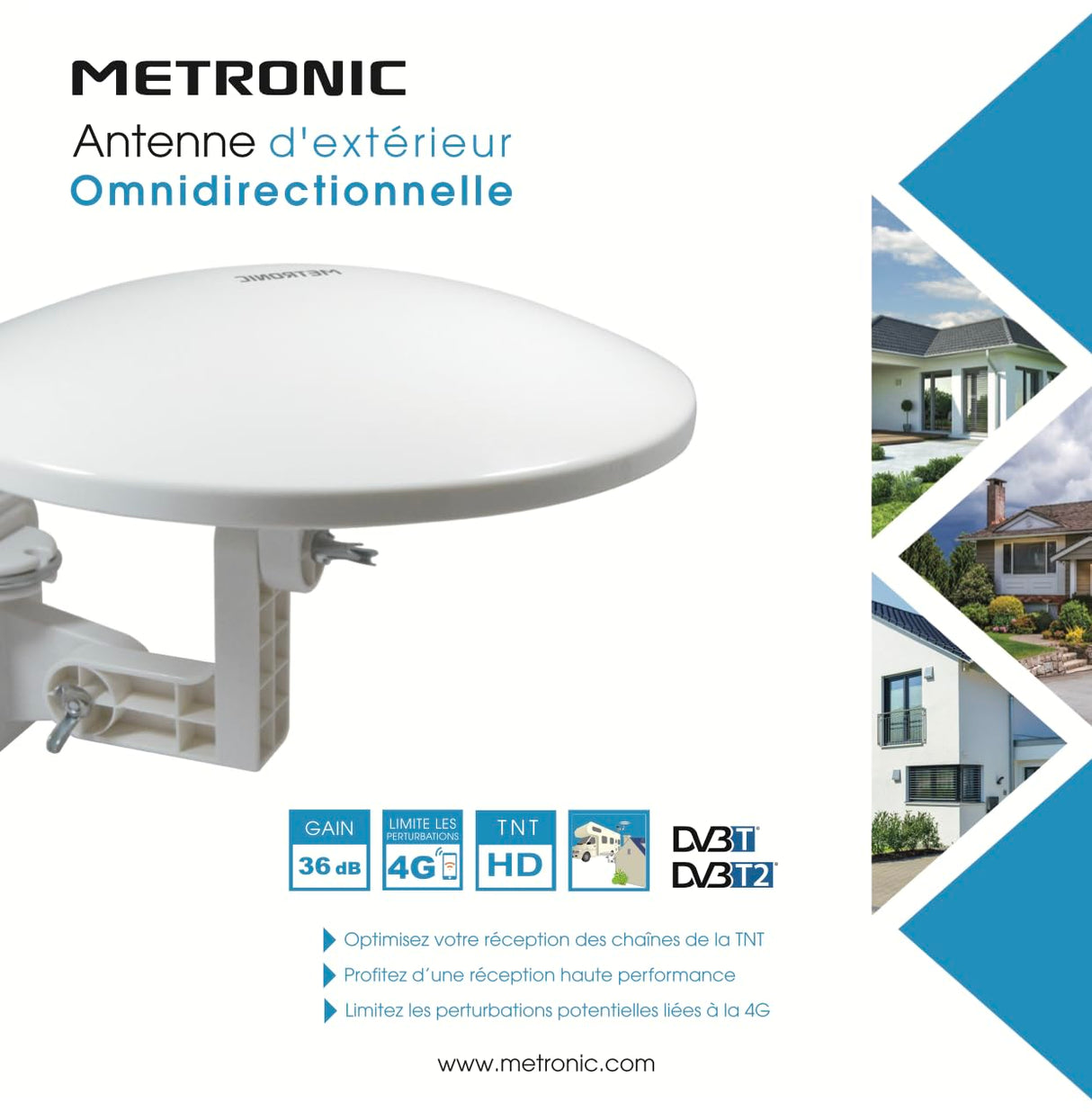 Metronic 427017 - Antena exterior omnidireccional con toma F, ganancia 36 dB, blanca