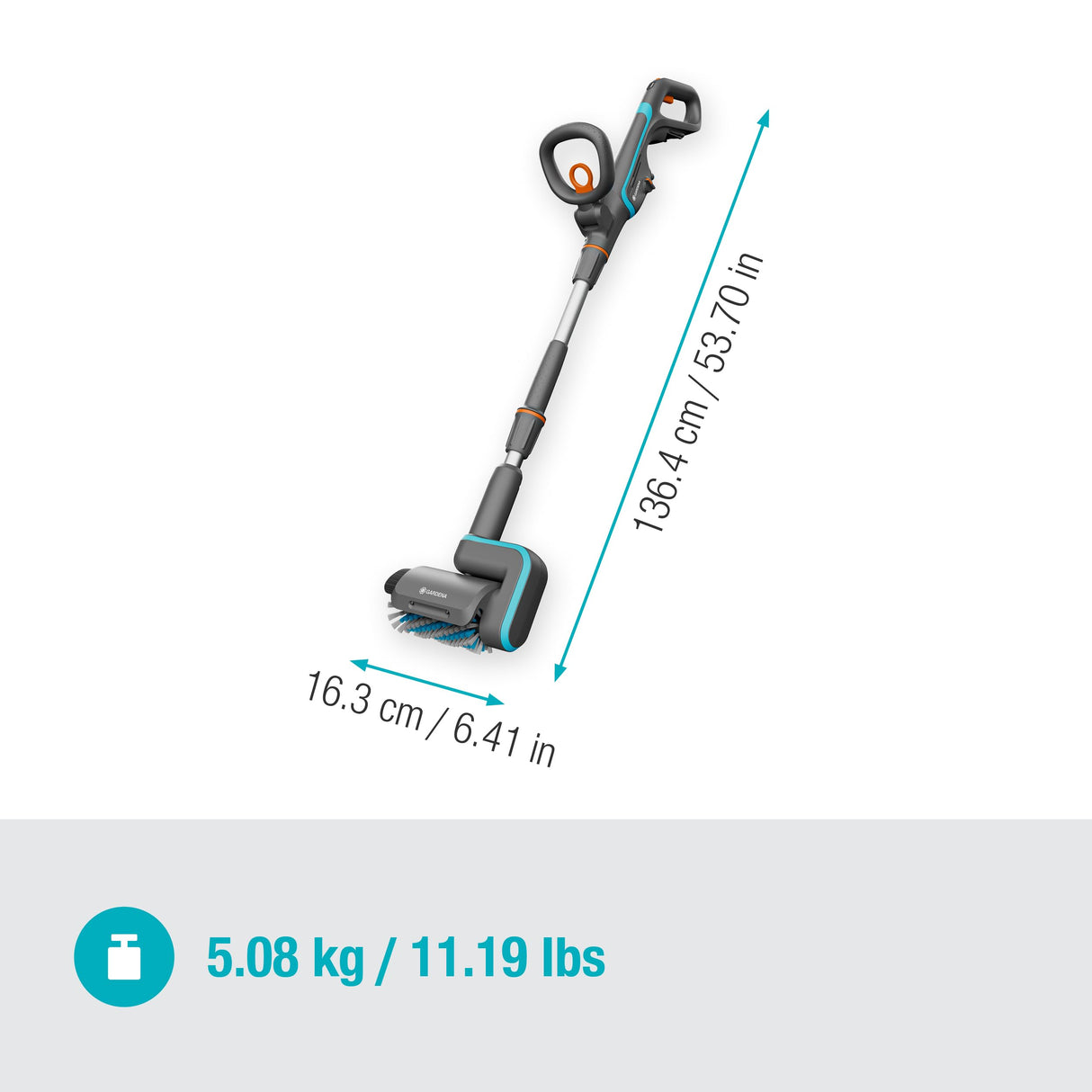 Gardena Multilimpiador Batería AquaBrush Universal 04/18V P4A Individual: Equipo de limpieza de batería, lavado de suelos de terrazas en una pasada, set sin batería (14842-55)