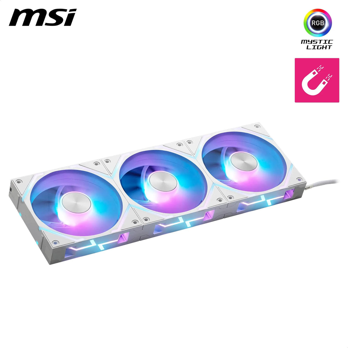 MSI Ventilador MPG EZ120 ARGB BLANCO - Ventilador ARGB de 120 mm, bloque de conector magnético patentado, conexión en cadena, rodamiento dinámico fluido con fijación de tuerca adicional, buje del