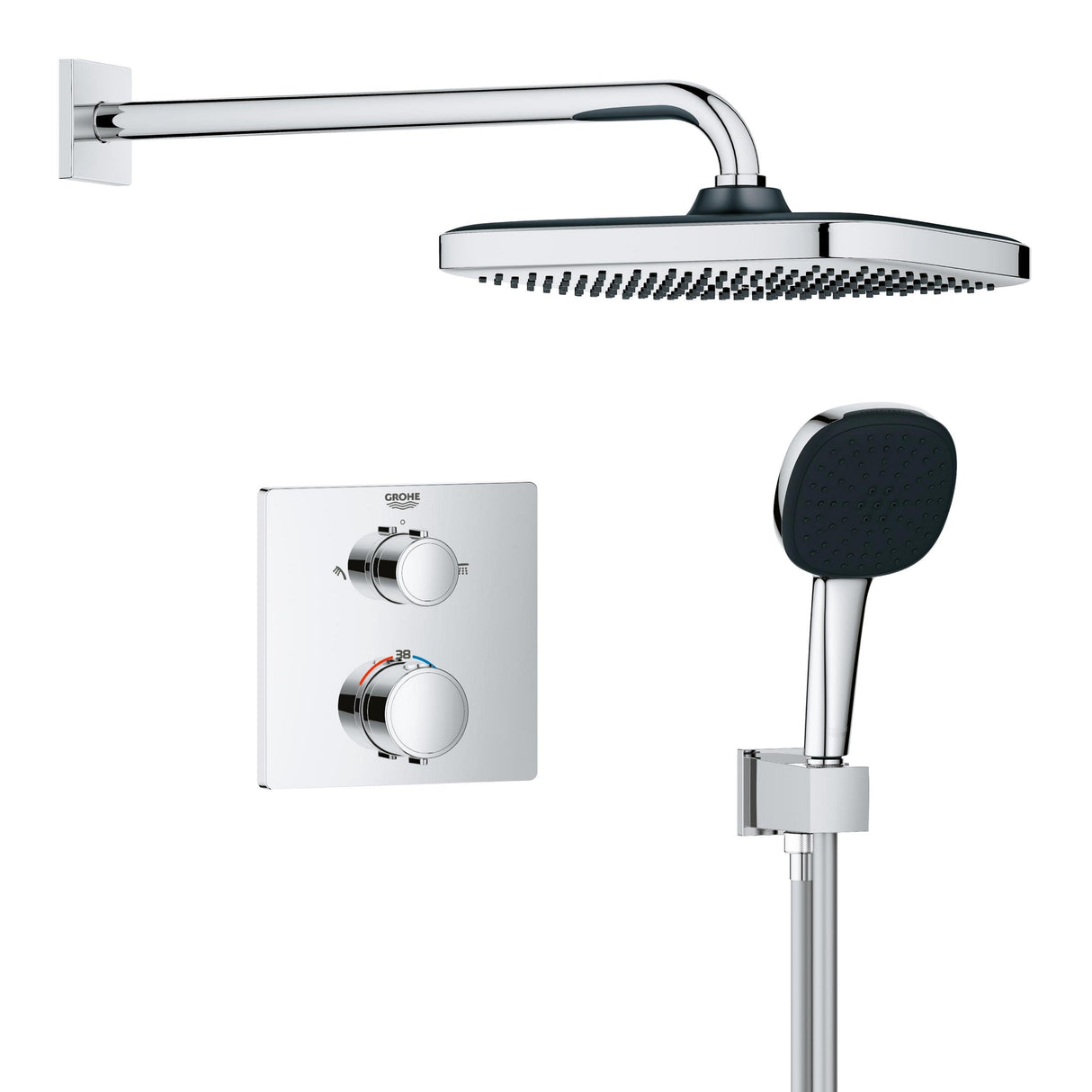 GROHE Precision 250 - sistema de ducha empotrado (2 tipos de chorro, caja de instalación universal, flexo de ducha 1500mm), angular, cromo, 34882000