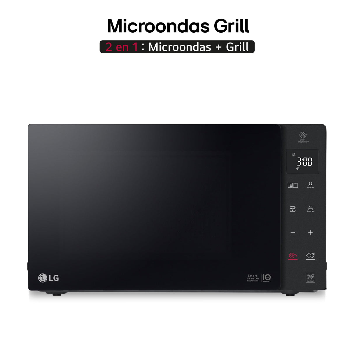 LG MH7235GPS - Microondas con Grill 2 en 1, 32L, Smart Inverter 1200 W, Panel Táctil y Giratorio, Cocina Rápida y Uniforme, Display LED, Easy Clan, Ahorro Energético, Negro
