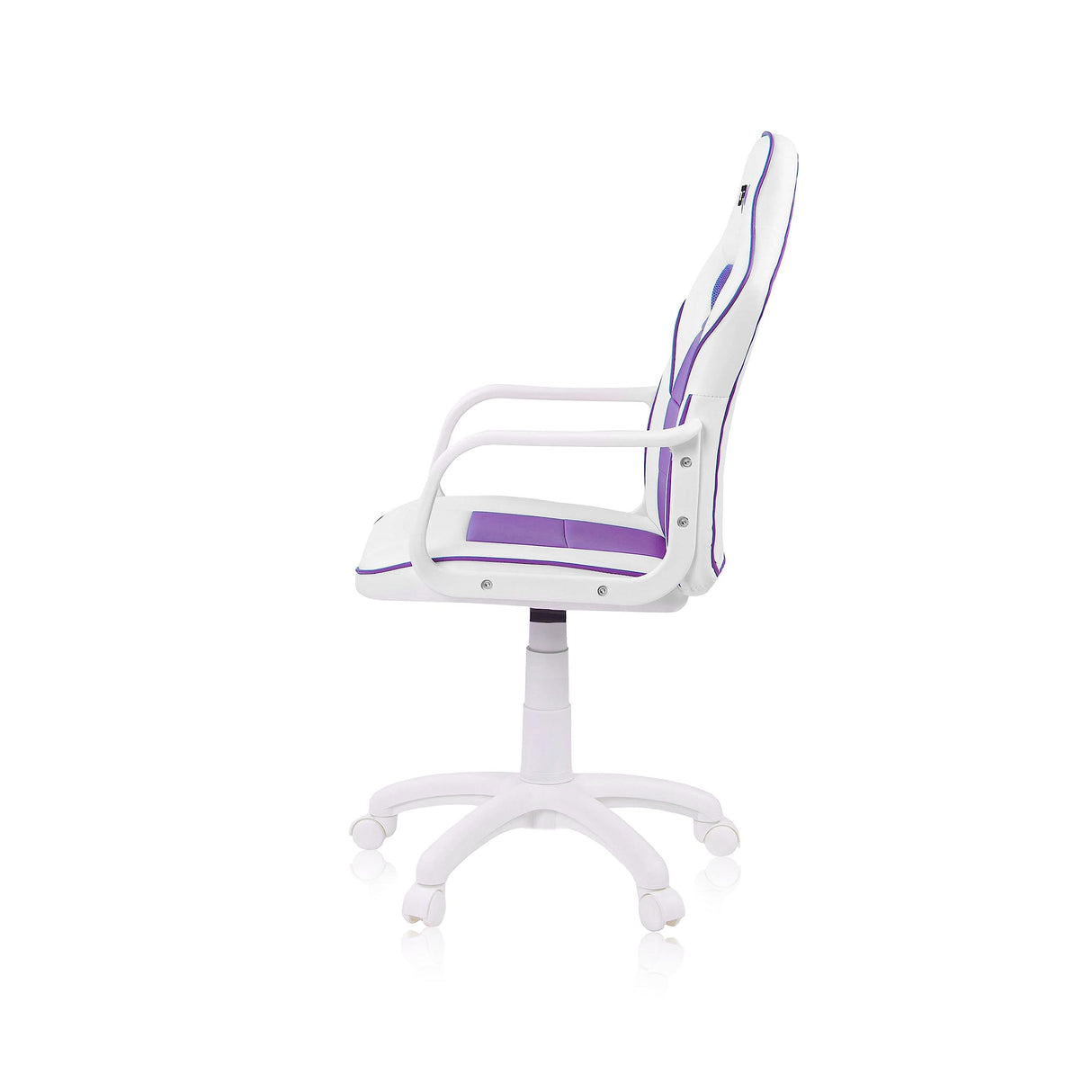 duehome | DRW, Silla Gamer, Silla de Oficina Gaming Estudio o Escritorio, Acabado en Símil Piel Blanco y Lila, Medidas: 46,5 cm (Ancho) x 46 cm (Largo) x 98-109,5 cm (Alto)