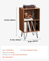 VEVOR Soporte para Tocadiscos 480 x 400 x 860 mm de 3 Niveles Capacidad Hasta 150 Álbumes, Gabinete de Almacenamiento de Discos de Vinilo con Patas de Metal para Dormitorio, Sala de estar, Marrón