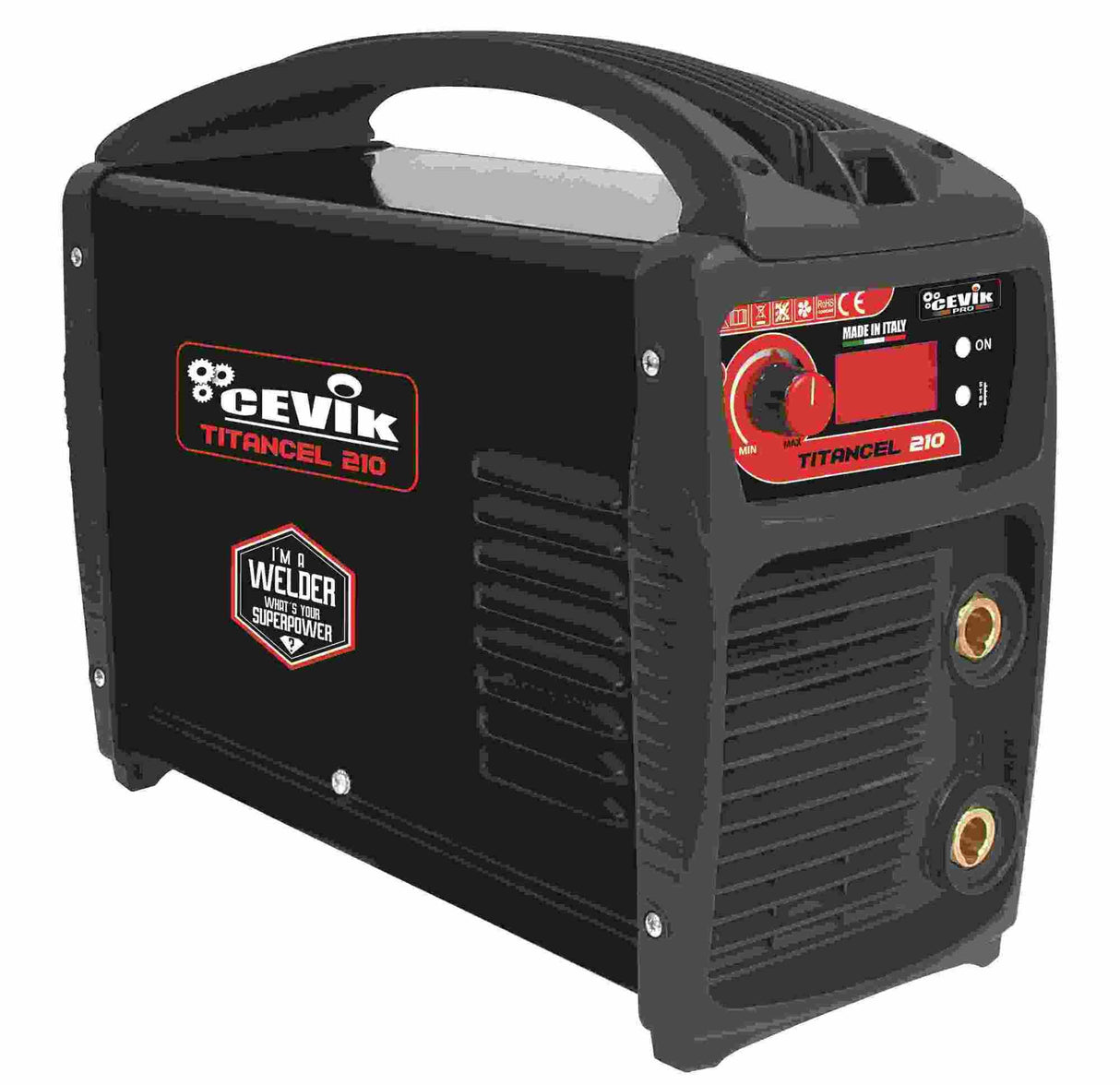 CEVIK PRO CE-TITANCEL210 - Soldador Inverter MMA con Máscara de Soldadura y Portaelectrodo - 200A 40% 230V - Electrodos hasta 5mm - Display Digital - IGBT - Conectable a Generador