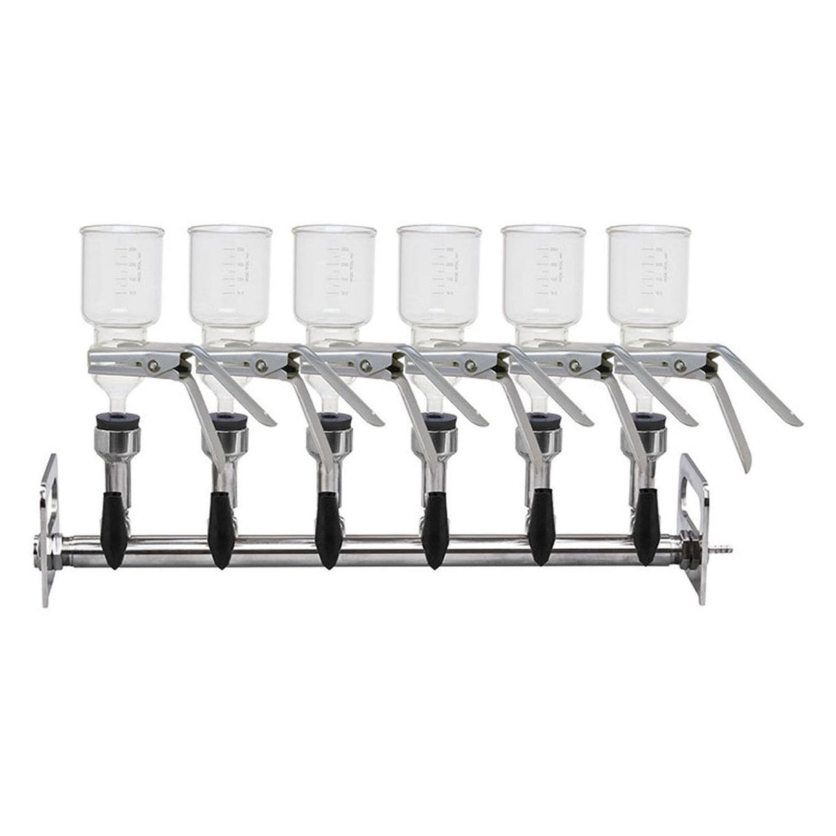 Wiggens WI-0335 BioVac664 - Juego de 6 ramas de acero inoxidable (6 embudos de cristal de 250 ml y vaso de filtro microfiltro)