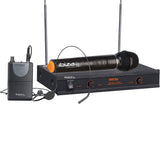 Ibiza - VHF2H - Sistema de microfonía inalámbrica con 1 micrófono de Mano VHF, 1 micrófono de Diadema VHF y 1 Receptor - 2 Canales 203.5 & 207.5MHz - Negro