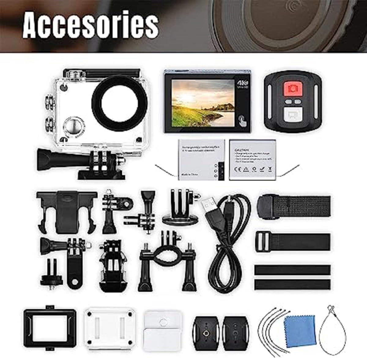 Exprotrek Cámara de acción 4K con Pantalla táctil, EIS Gran Angular de 170°, cámara subacuática Impermeable de 40 m, cámara Deportiva de Control Remoto con Kit de Accesorios para Casco