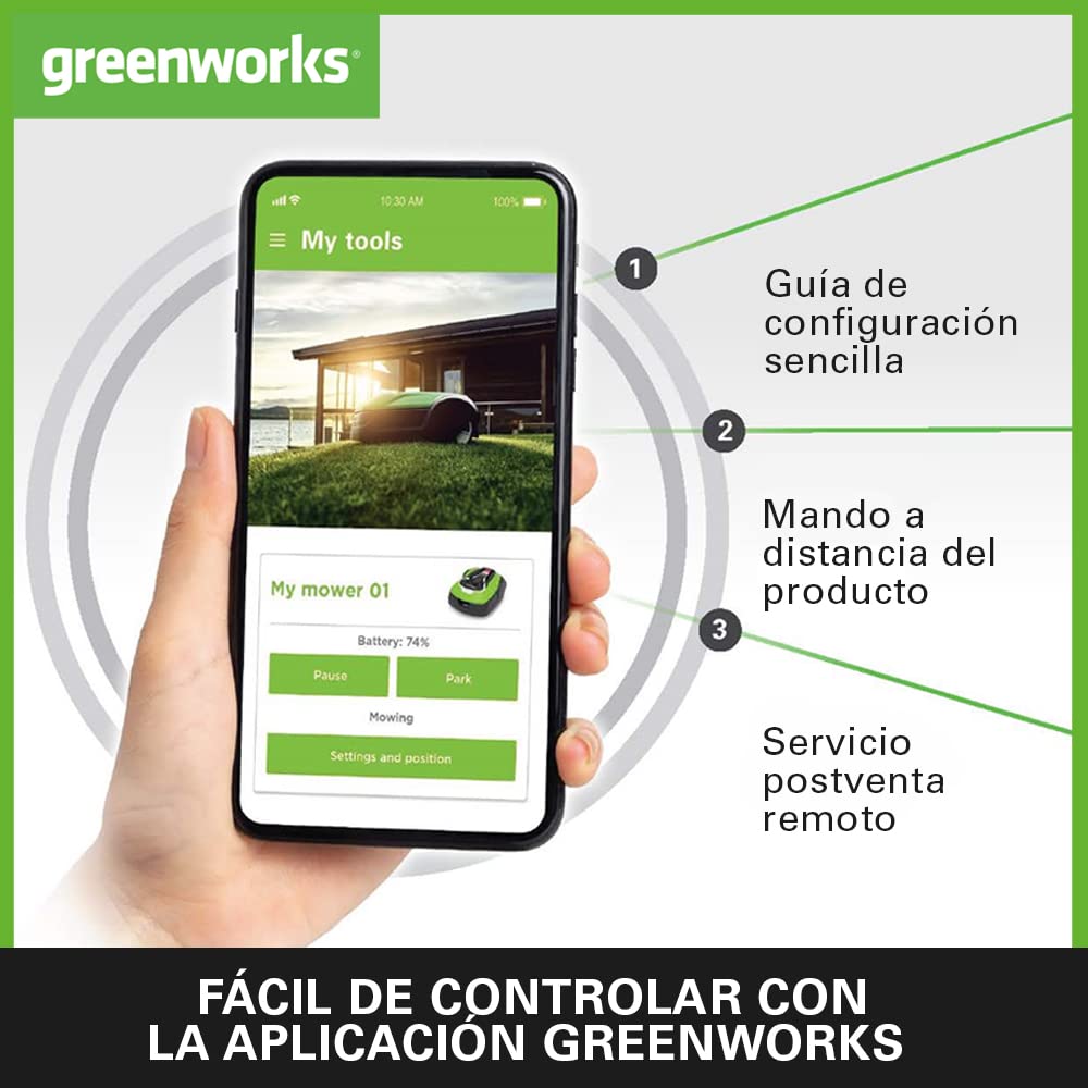 Greenworks Optimow 15 robot cortacésped para áreas hasta 1500m2, pendiente 35%, muy silencioso, 4G controlado, características de seguridad avanzadas, protección robo, 3 años de garantía