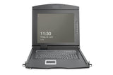 DIGITUS Consola KVM de 19" - FullHD - Conmutador VGA de 16 Puertos - Teclado GE - para armarios de Servidor y Red de 19" - Negro
