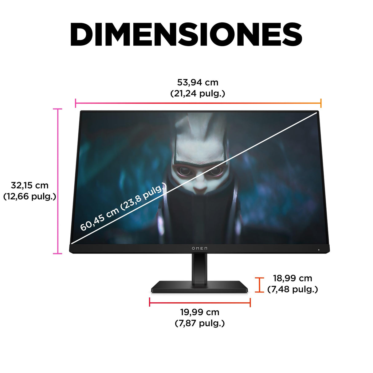 HP OMEN 24 – Monitor Gaming de 24" FHD (1920 x 1080 a 165 Hz, IPS, 16:9, 1ms, HDMI, Antirreflejo, DisplayPort, AMD FreeSync Premium, Compatible con Consolas) Negro