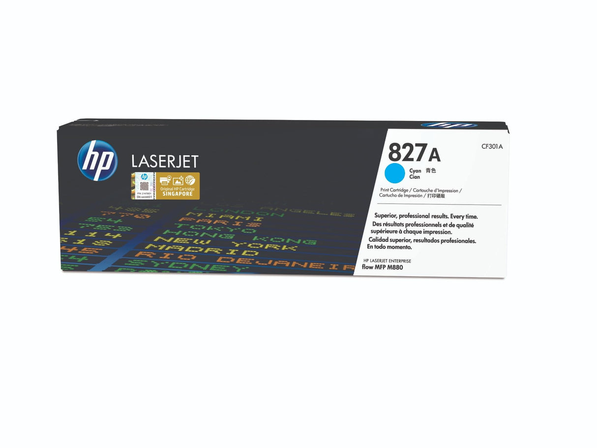 HP 827A CF301A, Cian, Cartucho Tóner Original, de 32.000 páginas, para impresoras HP Color LaserJet Enterprise Flow M880z y M880z+