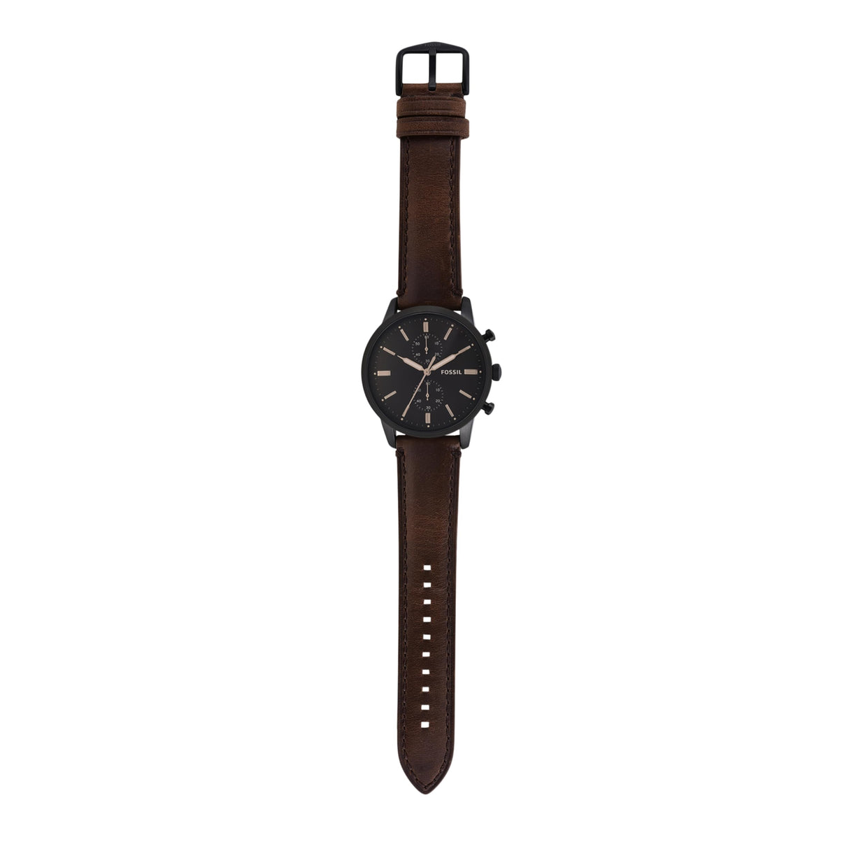 Fossil Reloj para hombre Townsman 44mm, movimiento cronógrafo de cuarzo, caja de 44mm de acero inoxidable negro con correa de piel, FS5437