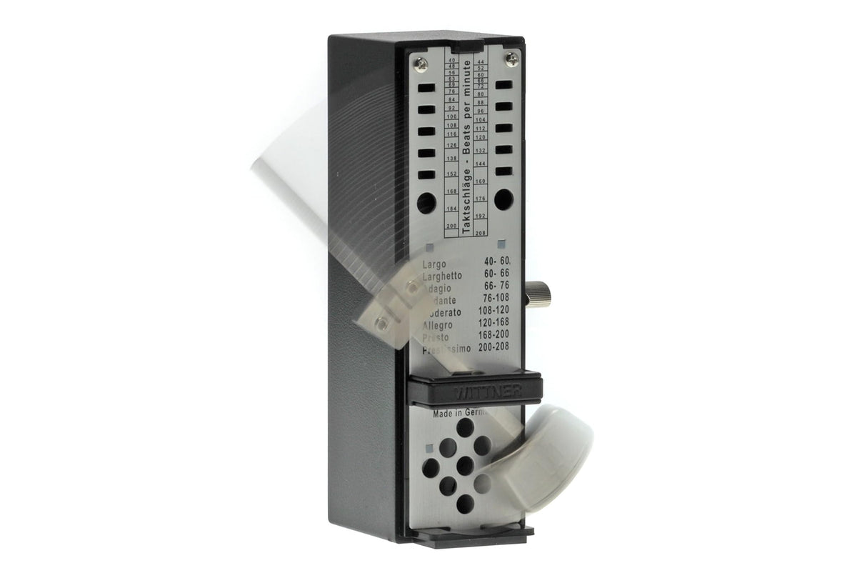 Wittner Metrónomo Taktell Super-Mini Serie 880 - Carcasa de plástico - Sin campana - Negro - Mecánico con cuerda - No se requieren baterías - Hecho en Alemania