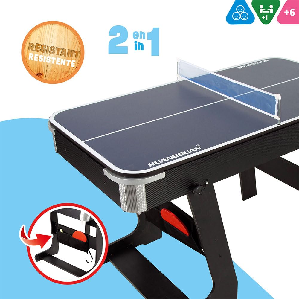 ColorBaby 85437 Mesa multijuegos Plegable, Billar y Ping Pong, 120x61x73 cm, De Madera, Incluye 2 Tacos, 16 Bolas, 1 Tiza, 1 Cepillo, 1 triángulo, 2 Palas, 1 Red y 3 Pelotas, 6 años y mas