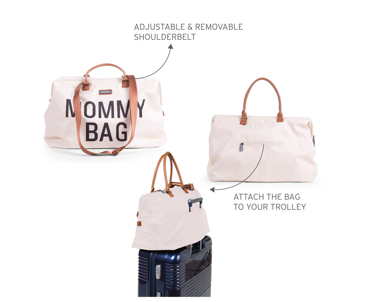 CHILDHOME, Mommy Bag, bolso cambiador, maternidad, bolso de viaje, gran capacidad, cambiador, correa ajustable para el hombro, compartimentado, bolsillo termico, pasaje para la maleta, Crudo y negro