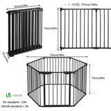 VOUNOT® Barrera de Seguridad Multifunción 6 Paneles, Rejilla de Protección de Metal para Chimenea Puertas Escaleras, Parque Recinto para Perros Corralito para Mascotas Valla Plegable, 74x375 cm, Negro