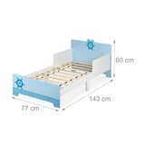 Relaxdays Cama Infantil con Diseño de Marinero, Bordes Anticaída, Somier Láminas, 60 x 77 x 143 cm, MDF, Blanco/Azul