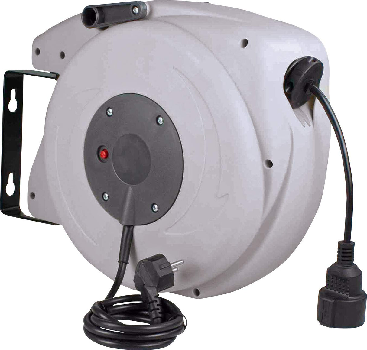 as - Schwabe Carrete de cable retráctil automático 20 m H05VV-F 3G1,5 - Enrollador de manguera - 180° Giratorio - 2 m de cable de conexión - desmontable - Montable en Pared y Techo - IP20, 12645