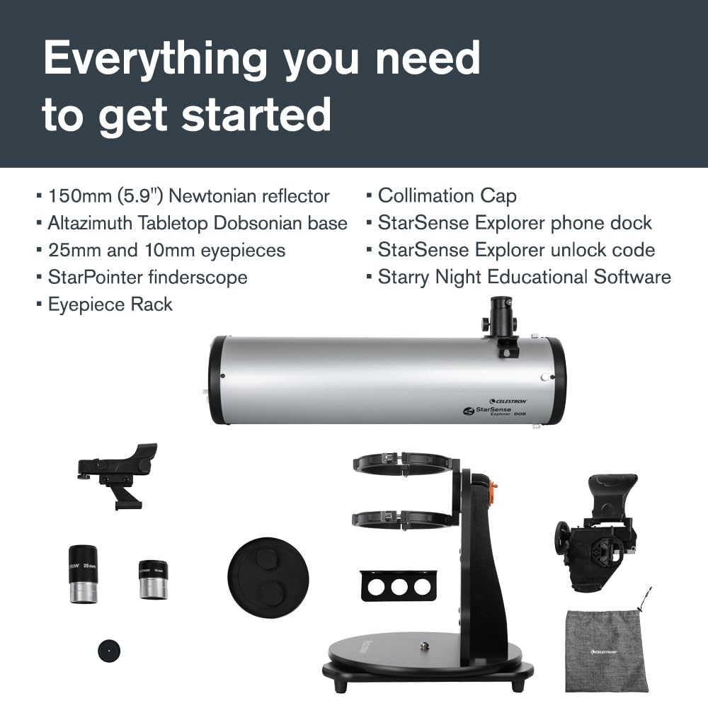 Celestron 22482 StarSense Explorer 150 mm Telescopio Dobsoniano de Mesa Compatible con Aplicaciones para teléfonos Inteligentes Funciona con la aplicación StarSense: Compatible con iOS/Android