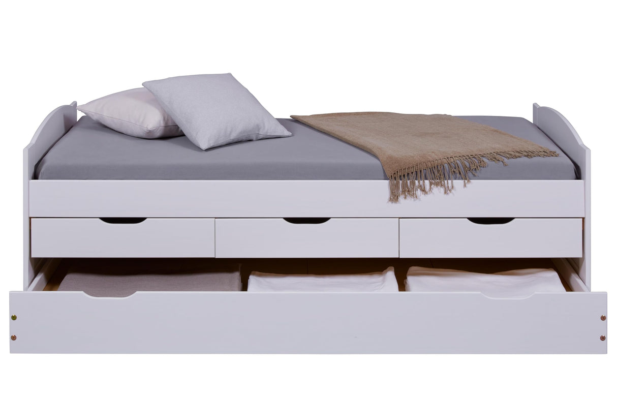 Inter Link Cama Infantil Madera Maciza Orgánica Pintada Natural 90x200 cm, Blanco