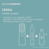 Sodastream Terra - Máquina de agua con gas y soda | Pack 1 botella de 1 l, acabado de acero inoxidable, compatible con lavavajillas + 1 recarga de gas de 60 l para clips, color blanco