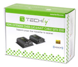 TECHLY 100709 Amplificador Extensor HDMI Full HD 3D Poe a Cable Cat.6/6A/7 40m con EDID e IR Negro