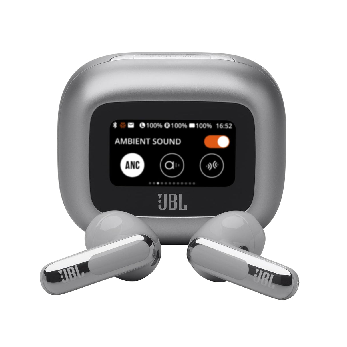 JBL Live Flex 3 Auriculares inalámbricos de botón True Wireless con cancelación de ruido adaptable, hasta 50 horas de reproducción, Bluetooth, audio de alta resolución, plateado