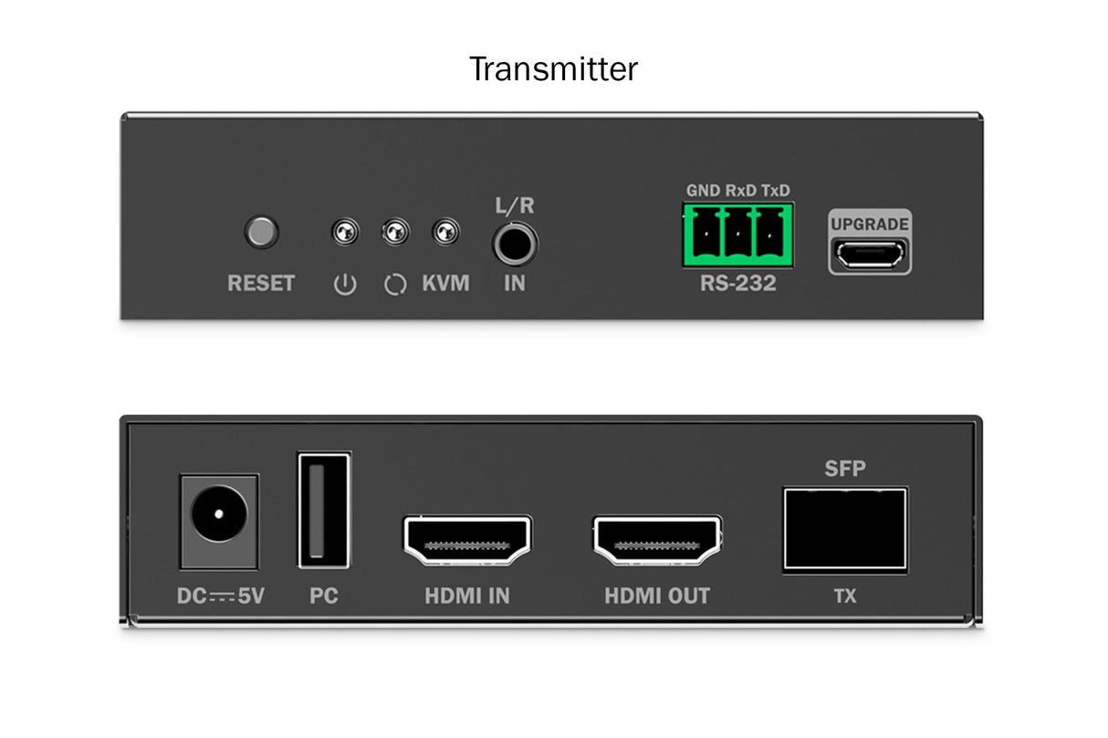 DIGITUS HDMI Fiber KVM IP Extender Set – UHD 4k 60Hz – HDMI 2.0 – Alcance MM 300 m y SM 40 km – Transmisor y receptor – Hasta 253 receptores – 2x USB para ratón, teclado – Punto a punto – Negro