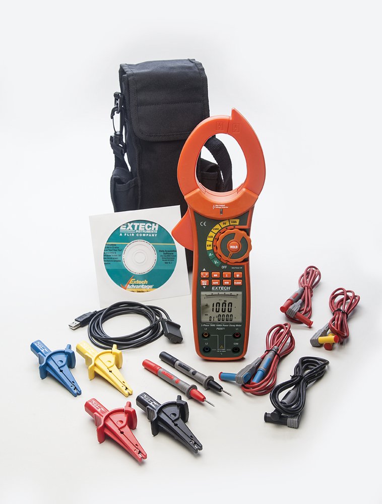 Extech PQ2071 Medidor de pinza de potencia de CA RMS real de 1.000 A mono/trifásico de Extech