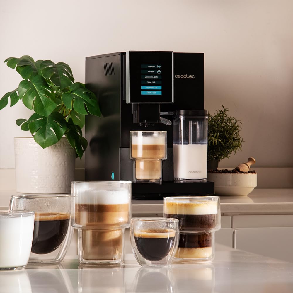 Cecotec Cafetera Superautomática Cremmaet Compactccino Black Silver, 19 Bares, Sistema Thermoblock, Grano recién molido con Plug&Play, Depósito 150gr café con molinillo, 1,1 L agua, 400ml leche