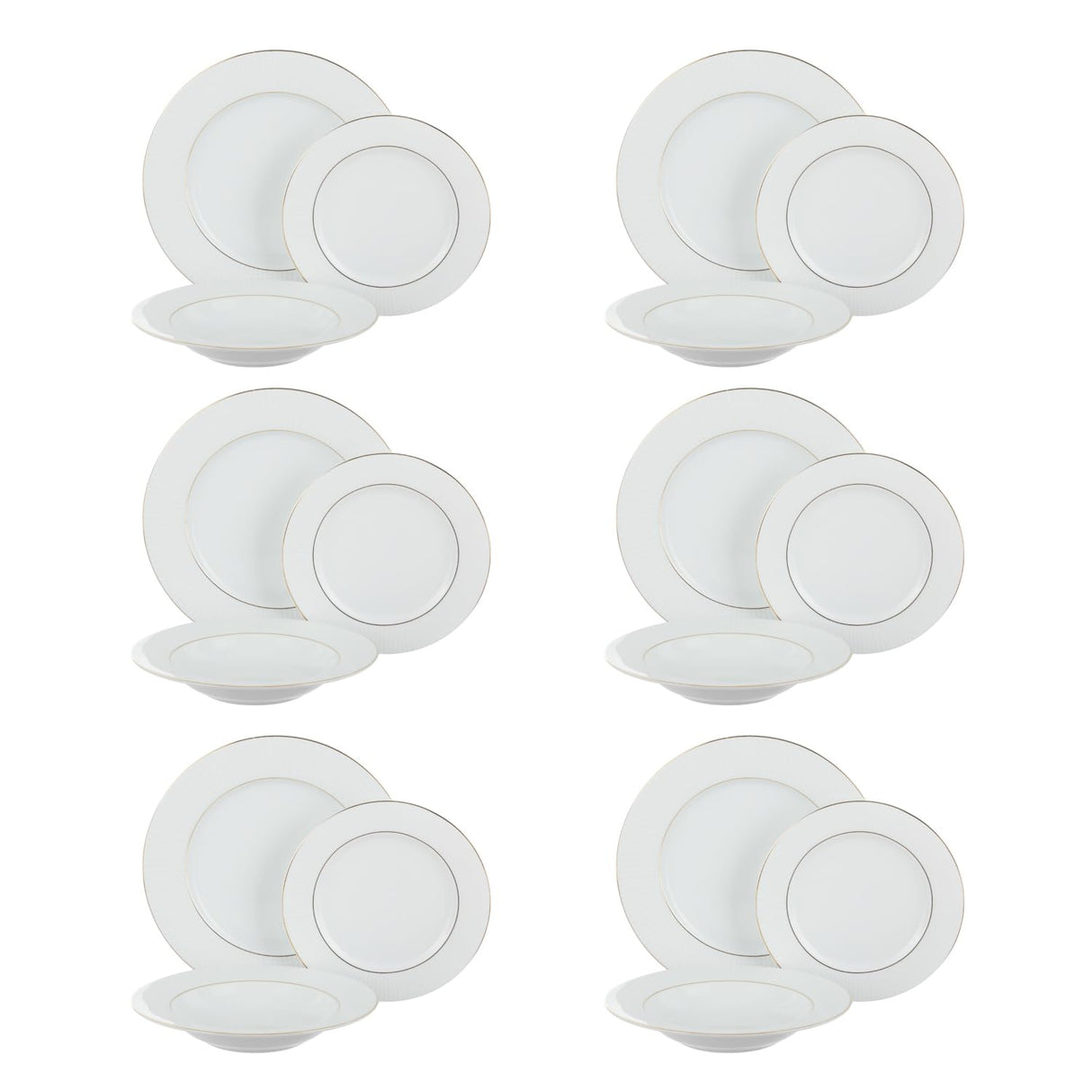 Juego de manteles individuales de porcelana con rayas doradas de 18 piezas