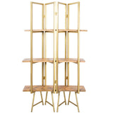 DRW Estanteria de Suelo de Metal con 3 baldas de Madera en Dorado y Natural 101x36x183 cm