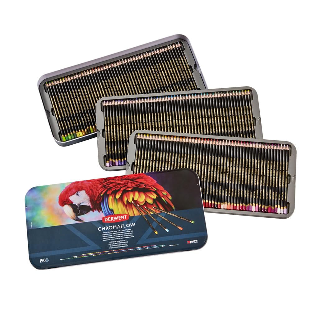 Derwent Chromaflow Estuche de 150 Lápices, Núcleo de 3.5mm y Gran Dureza, Textura Suave y Fácil de Mezclar, Ideal para Dibujar, Pintar y Colorear, Calidad Profesional, 2306263