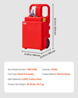 VEVOR Tanque de Combustible 540x465x1070 mm 121,13 L con Bomba de Transferencia de Combustible Eléctrica, Manguera de 1,2 m, Boquilla con Sensor de Parada Automática, para Gasolina y Diésel, Rojo