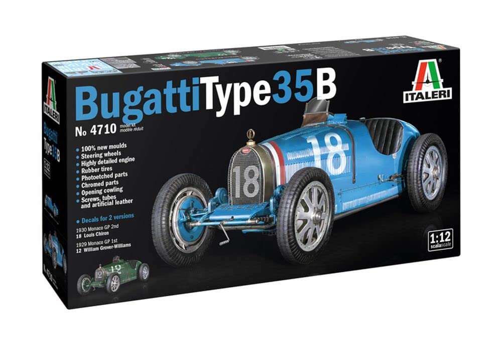 Italeri 4710S 1:12 Bugatti Type 35B - modelismo, Kit, Modelo de Suelo, Hobby, Pegar, Kit de plástico, detallado, sin Pintar