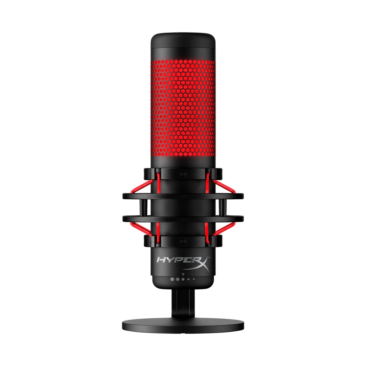 HyperX QuadCast - Micrófono de condensador USB, soporte de choque antivibración, cuatro patrones polares, filtro pop, control de ganancia, para PC, PS4, PS5 y Mac, Negro y Rojo