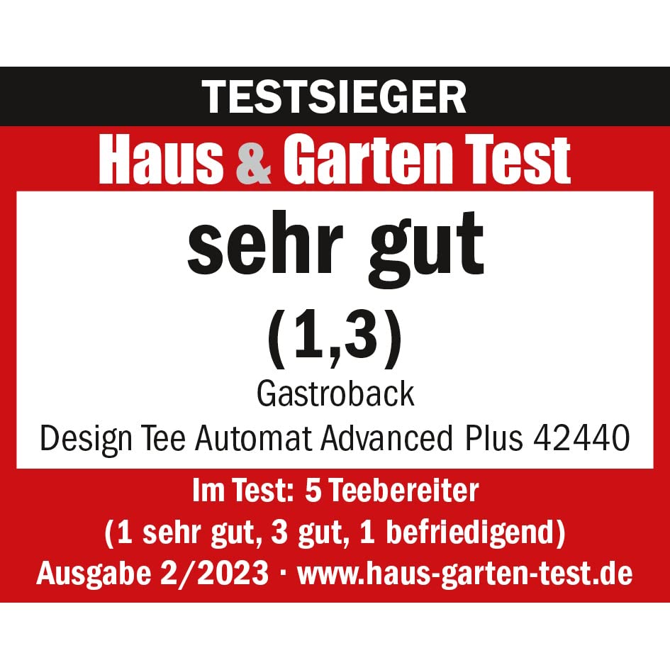GASTROBACK 42440 Design Tee Automat Advanced Plus - Hervidor de agua y té automático (2 en 1), temporizador de 24 horas, filtro de té de acero inoxidable, recipiente de cristal de 1,5 litros, 2000 W