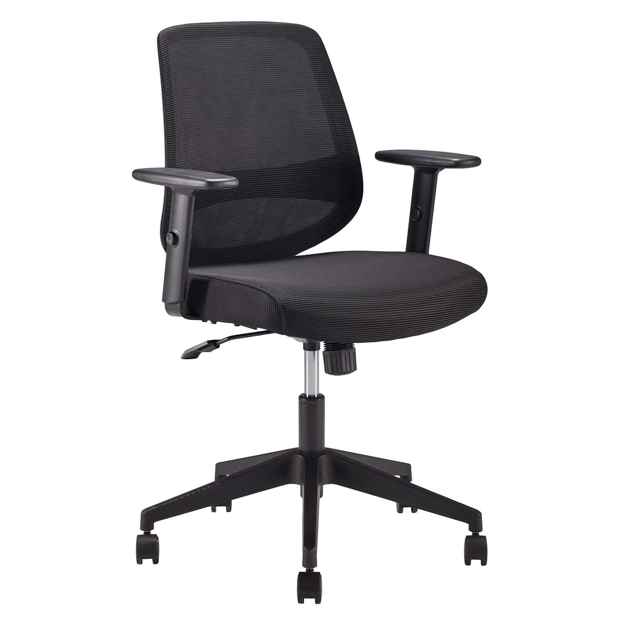 Amazon Basics Silla de oficina ergonómica, silla de escritorio, reposabrazos ajustables, soporte lumbar, agradable en la espalda, silla ejecutiva de malla, fácil montaje, 63,5 x 58,4 x 91,4 cm, Negro